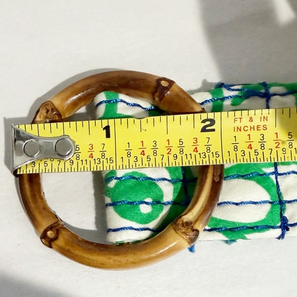 J.CREW Green & Blue Floral Belt Bamboo Buckle Beachy Coastal Size Small/Medium - Picture 5 of 8